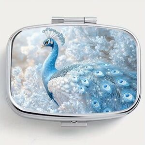 Peacock Bird Nature Inspired Pill Organizer 2-Compartment Compact Pill Case New
